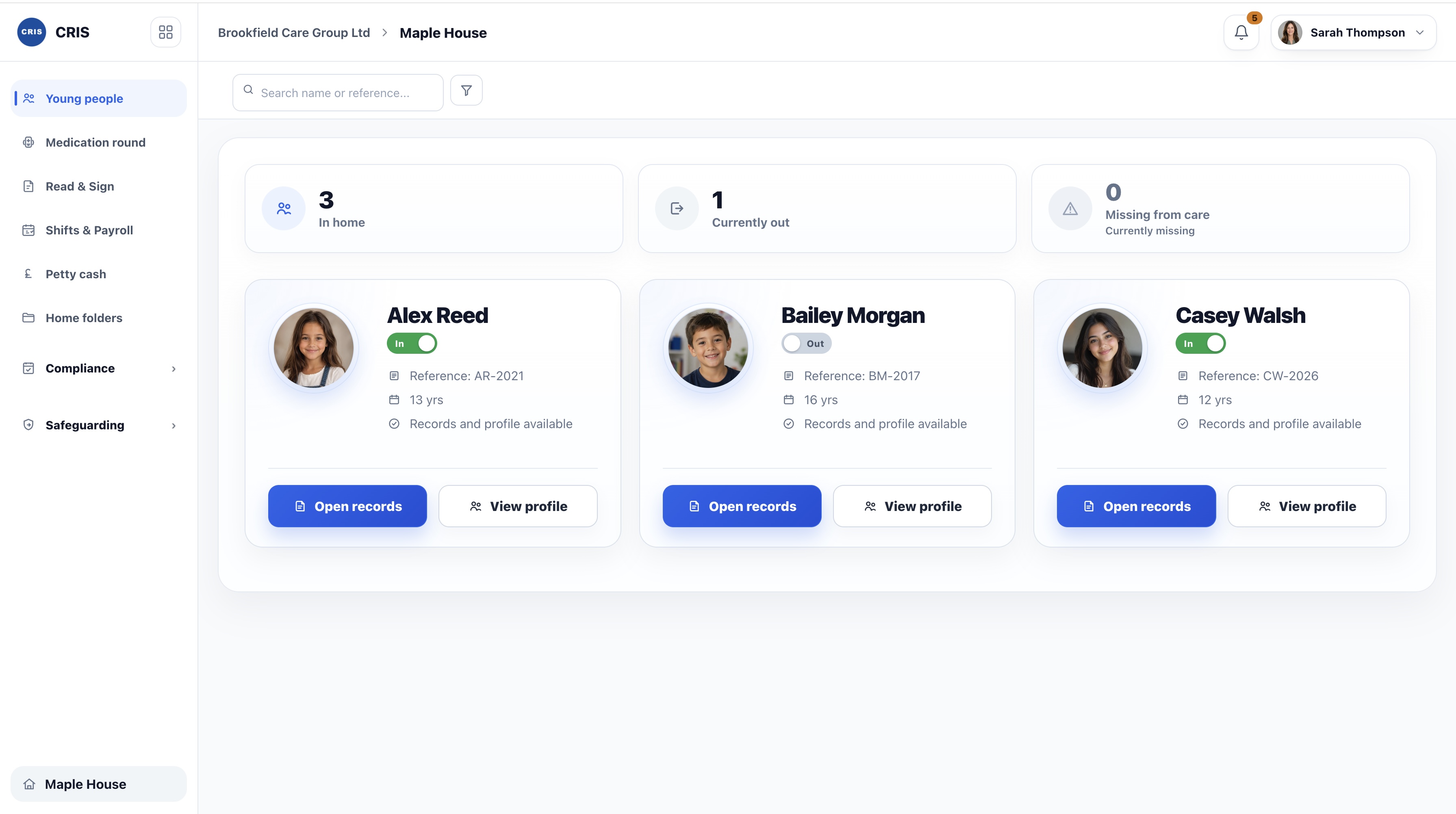 CRIS young people list — each child's records and profile in one place